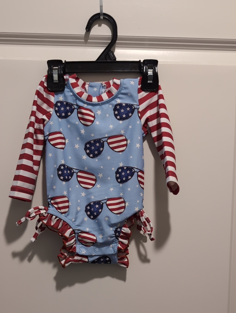 Caden Lane Light Blue, Red & White Patriotic Sunglasses One-Piece Swim